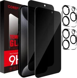 [2+2 Pack] iPhone 15 Pro Privacy Screen Protector and Camera Lens Protector - Foto 1 di 6