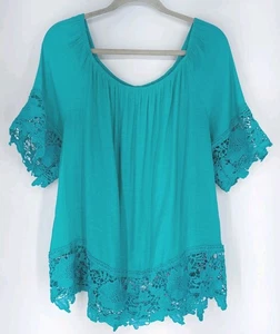 Cato Rundhals Stretch Ausschnitt türkis Spitze Bluse 3/4 Ärmel Damen Größe XL Oberteil - Bild 1 von 6