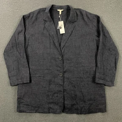 $348 Eileen Fisher Jacket size XL 100% Linen Notch Collar Blazer Blue NEW - Image 1 of 4