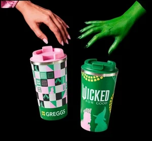 Wicked x Greggs Travel Mugs Set X 2 Glinda Elephaba New Pink Green Coffee Cups  - Picture 1 of 1