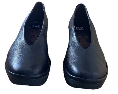 Mujer Fly London Yaz Cuero Negro Cuña Talla 40 (US 9-9.5) M Foto 1 de 4