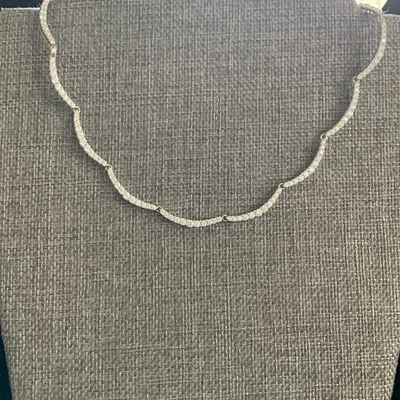 Collar de plata de ley circonita cúbica marcado 925 FAS CZ broche de inserción con seguridad 14" Foto 1 de 4