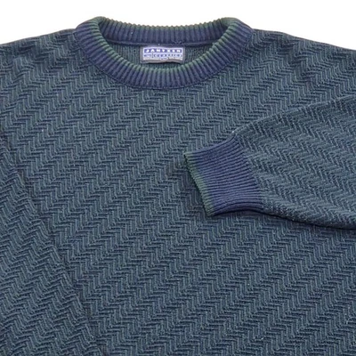 Jantzen Classics Mens Large Knit Sweater Navy Green Herringbone Grandpa - Image 1 of 4