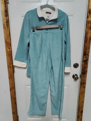 Stan Herman Women's Blue Fleece Lounge Set Size Small Long Sleeves Full Zip - Image 1 of 4