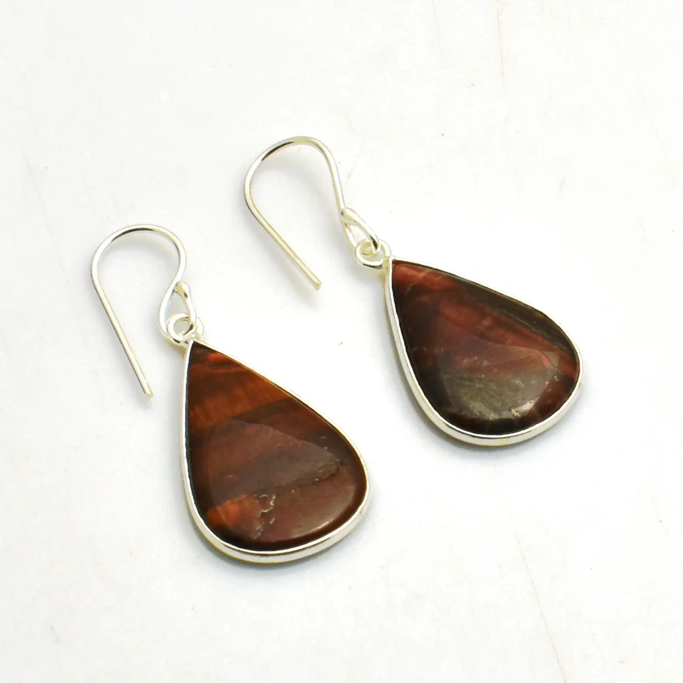 Pendientes colgantes hechos a mano con piedras preciosas ojo de tigre joyas para mujer 1,8" AE-98730 Foto 1 de 1