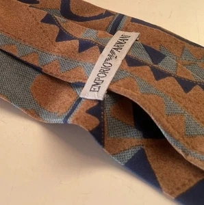 EMPORIO ARMANI Men's Tie Pure Silk Greek Style Inserts Blue Light Blue Beige - Picture 1 of 7