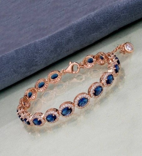 VALENTINO Braccialetto Donna Fantasioso Zaffiro Taglio Ovale 6 00 CT Taglio Ovale Placcato Oro Rosa 14K