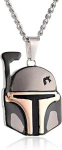 Star Wars Licensed Boba Fett Helmet Stainless Steel Pendant 24" Necklace - Picture 1 of 2