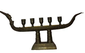 Antiguo Candelabro Tailandia Tailandés Supannahong Sami Dragón Latón Barco Góndola 5 - Imagen 1 de 11