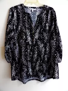 Emily Daniels Women's Black and White Long Sleeve Tunic Top V-Neck 1X - Picture 1 of 3