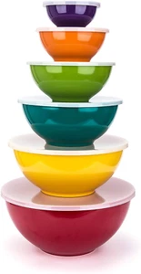 Melamine Mixing Bowls with Lids - 6 Piece Melamine Bowls and 6 Piece Plastic Lid - Picture 1 of 5