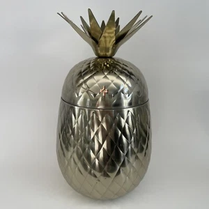 "Cubo de hielo de piña Tommy Bahama tono dorado metal 11"" de alto estilo barra Tiki" - Imagen 1 de 11