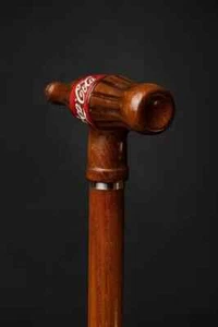 wooden walking stick hand carved coca cola wooden walking cane - Picture 1 of 2