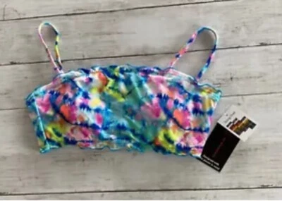 Top de Bikini No Boundaries Junior’s Azul Tie Dye Lechuga Borde Mediano (7-9) Nuevo con Etiquetas Foto 1 de 4
