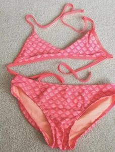 Old Navy Girls Orange White Stripe Two Piece Bikini Swimsuit Size 8/10 NWOT - Picture 1 of 3