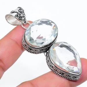 White Topaz Gemstone Handmade 925 Sterling Silver Oval Cut Jewelry Pendant - Picture 1 of 2