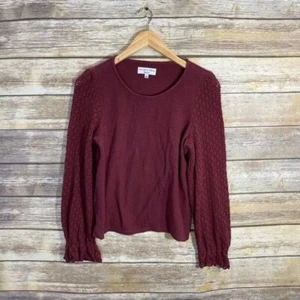 Madewell Maroon Texture & Thread Eyelet Mix Ruffle-Sleeve Top Size Small - Picture 1 of 6