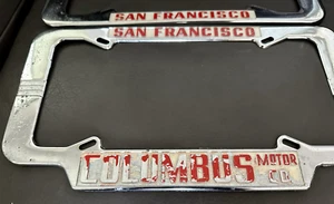 PAIR San Francisco CALIFORNIA Columbus Motors ORIGINAL LICENSE PLATE FRAMES - Picture 1 of 9