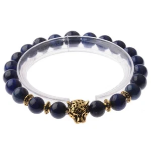 LEOPARD STEIN ARMBAND STEINARMBAND NATURSTEIN BRACELET AMETHYST LILA GOLD BUDDHA - Bild 1 von 1