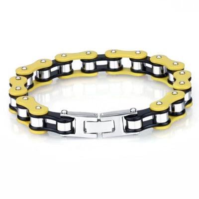 Pulseras para hombre, amarillo punk motociclista bicicleta motocicleta cadena pulsera para hombre/mujer Foto 1 de 4