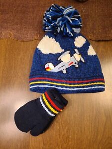 The Children's Place toddler Boys 4t-5y Blue Airplane Hat And Gloves Set NWT