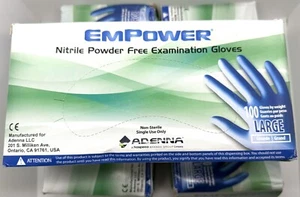 3 Boxes of EMPOWER ADENNA Nitrile Exam Powder Free Gloves Blue 8 mil EPW446 - Picture 1 of 4