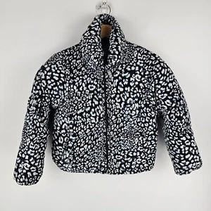 Decjuba Kids Puffer Jacket Girls Size XS Black White Animal Print Zip Front Warm - Picture 1 of 7