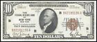 Us Paper Money 1929 $10 Ny Federal Reserve Note Cu No Reserve!