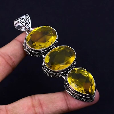 Citrino Gemma Fatto a Mano 925 Pendente Argento Sterling Per Anniversario Regali - Immagine 1 di 4