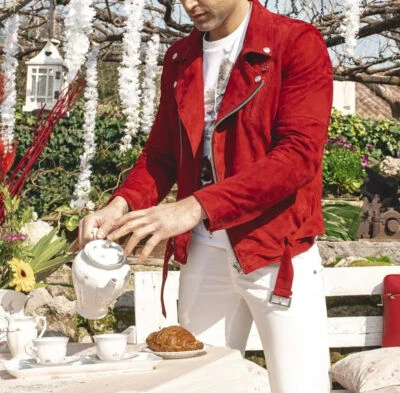 CLASSIC New Men's Red Suede Jacket 100% Soft Lambskin Stylish Moto Biker Jacket - Image 1 of 4