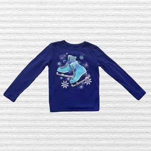 Children's Place Girls Winter Ice Skates Tee Shirt Purple Short Sleeve Sz 5-6 - Picture 1 of 11
