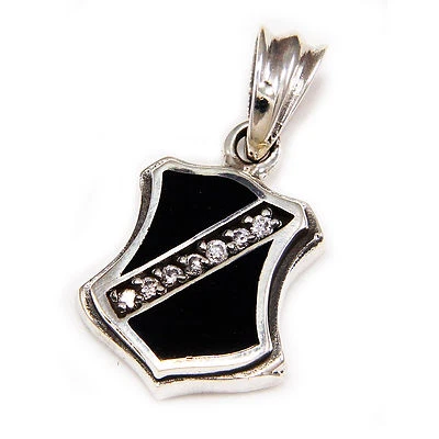 COLGANTE ROCKABILLY GÓTICO MOTOCICLISTA PLATA ESTERLINA 925 ESCUDO CIRCONITA DE ÓNIX NEGRO nd-018 Foto 1 de 4