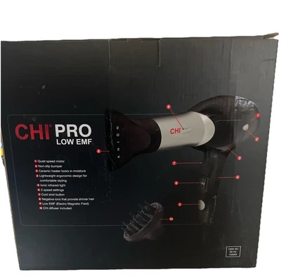 CHI PRO LOW EMF Professional Black Hair Dryer with Diffuser 1500 watts - Image 1 of 2