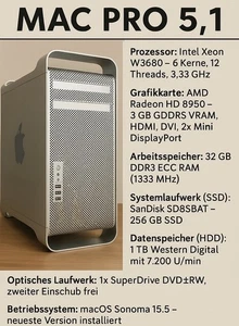 MacPro 5,1 Mid 2010 3,33 GHz 6 Core Xeon X5680 32GB RAM 256GB SSD 1TB HDD - Afbeelding 1 van 19