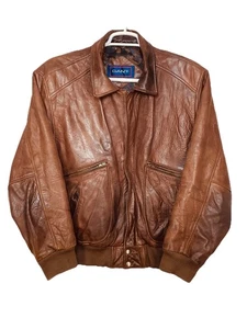 Chaqueta de bombardero de cuero Gant de colección para hombre 44 marrón universitario años 90 Fonzie Letterman - Imagen 1 de 17