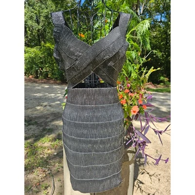 Sexy Vestido WOW COUTURE Negro Plata Brillante Brillante Para Mujer Talla M Mediano  Foto 1 de 4