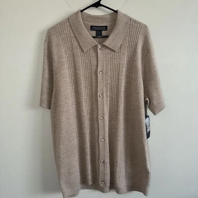 NWT Christian Lacroix Wool Knit Short Sleeve Button Up Brown Polo Shirt Men’s XL - Image 1 of 4
