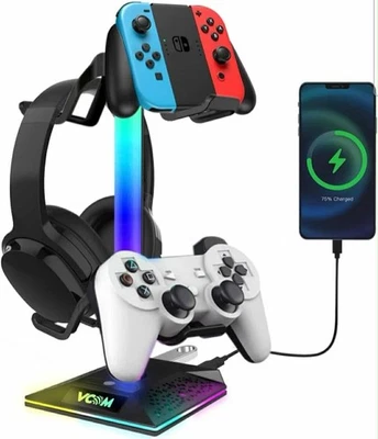 VCOM RGB Headphone Stand with 10 Light Modes, Gaming Controller Holder with 2 USB Por