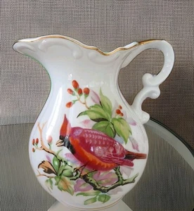 Norcrest Vtg Red Cardinal Songbird Pitcher L-391 5" Handpainted Gold Accents - Picture 1 of 11