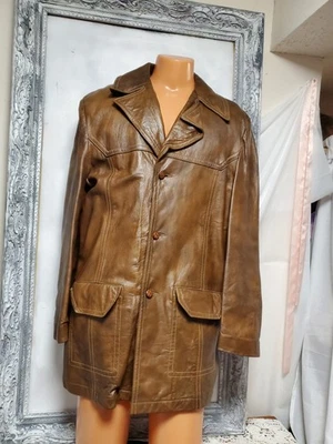 Chaqueta de cuero gris de colección años 70 gabardina coche coat disco 44L (REAL) forro polar Foto 1 de 4