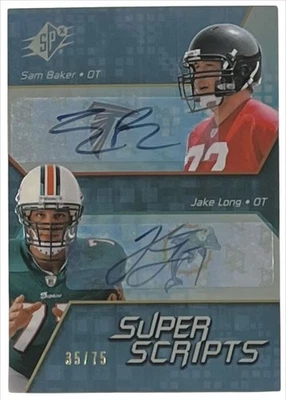 2008 SPx Super Scripts Autographs Dual #SSD2 Sam Baker / Jake Long /75 - Image 1 of 2