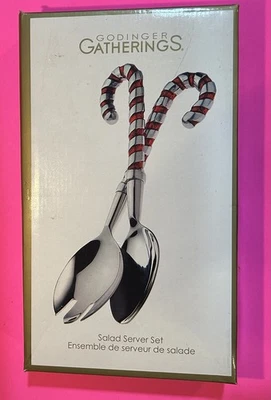 Godinger Gatherings Candy Cane Salad Server Set 2 Piece Silver - Image 1 of 3