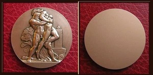 54mm Rara Medalla Heracles Lucha Anteo Desnudo Machos León Roma Premio Mitología - Imagen 1 de 5