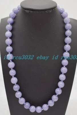 Bonito collar de cuentas gemas redondas de jade calcedonia lavanda natural de 10 mm 18-36"" Foto 1 de 4