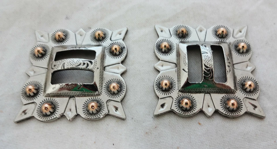 Square Berry Silver Copper Slotted Conchos Spots Horse Tack Western New Pair - Image 1 of 1