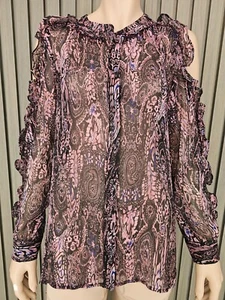 Wayne Cooper Ladies Sheer Cold Shoulder Top size 10 16 Colour Purple Floral - Picture 1 of 4