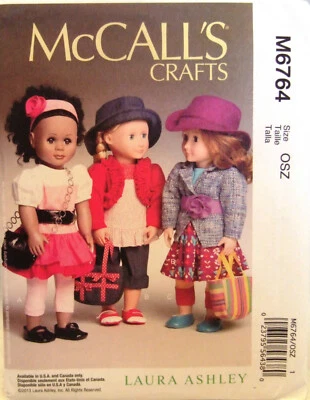 NEW McCalls Crafts Pattern M6764 Laura Ashley Outfits for 18" Dolls - Image 1 of 2