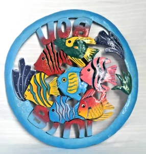 Handbemalte Wand Meereslebewesen Küstenfische Kunst Skulptur "Bon Bini" RAR - Bild 1 von 2