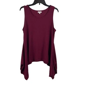 C Damen Tanktop ärmellos burgunderrot Waffelmuster asymmetrisch Größe L    - Bild 1 von 7
