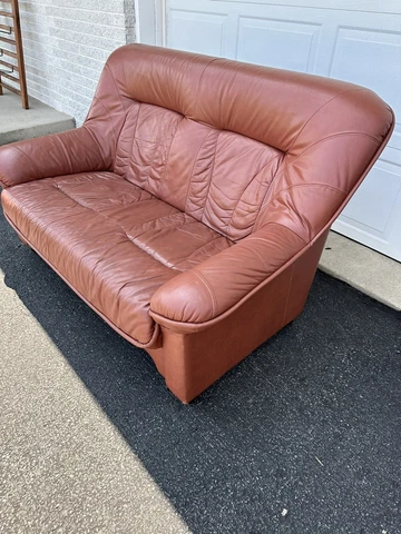 Midcentury Modern Vintage Leather Danish Love Seat  Ekornes style Cover